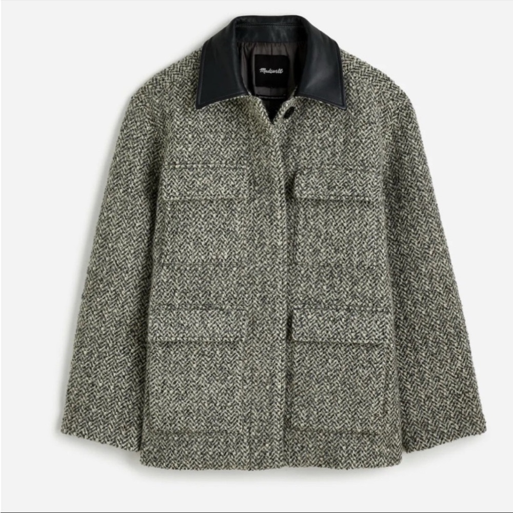 Madewell Leather Collar Flap-Pocket Field Jacket - Grey Tweed - NWOT - Size XS
